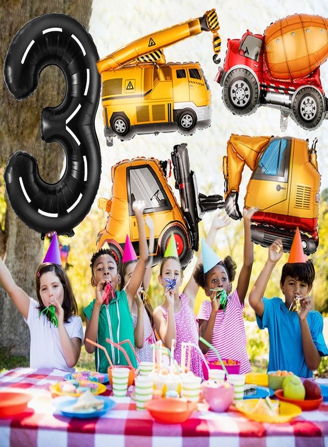 Tagberoy زينة عيد ميلاد بتصميم بناء للأطفال بعمر 3 سنوات، بالونات بناء كبيرة، بالونات سوداء على شكل رقم 3، بالونات فويل على شكل شاحنة بناء، مستلزمات حفلات عيد ميلاد الأولاد الثالث بتصميم بناء - Image 4